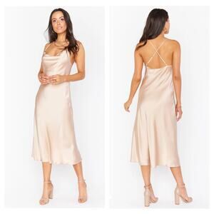 Show Me Your Mumu Verona Cowl Midi Dress Size Large Satin Slip Champagne